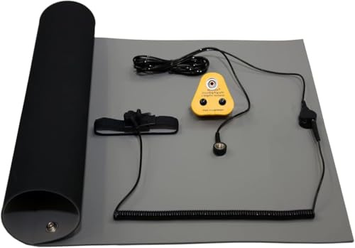 NOSHOCK Anti Static ESD Grounding Kit – Anti Static Mat, Wrist Strap, Grounding Cables & UK Adapter for PC Building, Electronics Repair, Soldering & Circuit Board Protection (Grey, 500×400mm)