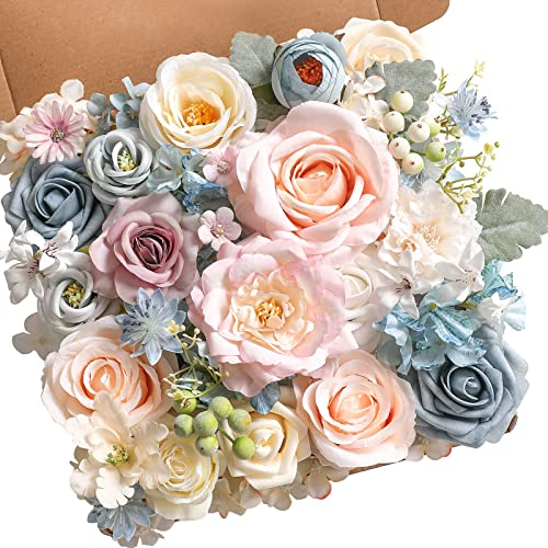 Serra Flora Künstliche Blumen Combo Box Set Kunstblumen Bulk Blume Blatt mit Stielen Arrangements für DIY Hochzeit Blumensträuße Party Tischdekoration Home Dekorationen Indoor Outdoor