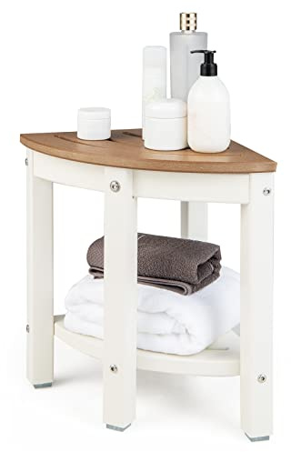 COSTWAY Sgabello Doccia Angolare in Polietilene con Ripiano, Marrone | Sedia da Bagno Multiuso a 2 Livelli per Interno o Esterno, 32,5x32,5x43,5 cm, Portata 150 kg
