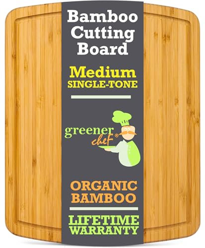 GREENER CHEF 15 Inch Bamboo Cutting Board with Lifetime Replacements - Medium Wooden Chopping Board for Kitchen, Butcher Block, Meat, Vegetables, Charcuterie and Cheese Board