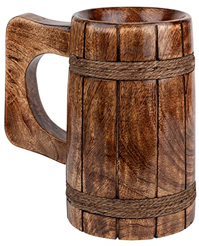 GoCraft Handmade Wooden Beer Mug – Burnt Wood Finish – Classic Tankard Drinking Stein – Perfect for Camping, Travel, Outdoor Use – Tea & Coffee Mug with Handle – Great Gift for Men