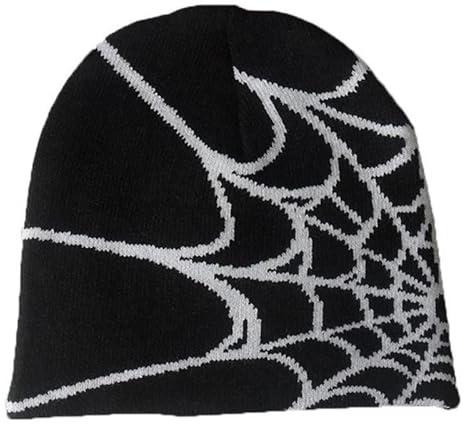 RYMAUP® Bonnet Toile d'Araignée Y2k - Chapeau Slouchy Baggy, Crâne Cap, Automne Printemps, Léger Jersey, Noir