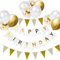 Luftballons Geburtstag Dekoration Set, weiße Gold Geburtstagsdeko Happy Birthday deko Banner Party Deko Geburtstag Set mit weiße Gold Luftballons Konfetti Ballons Dreiecksflaggen Girlanden（W+SJQ)