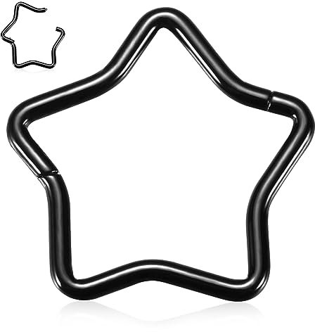 hengkaixuan Ohrring Chirurgenstahl Septumschmuck 16G Septumringe Schwarz Septum Clicker Ring Star Nose Hoop Ring Rook Ohrringe Conch Piercing Schmuck Tragus Knorpel Helix Hoop Ohrring 8mm