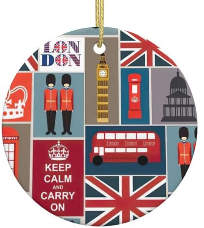 England Symbols Premium Keramik Christbaumschmuck - Runde Ornamente für Innen und Außen