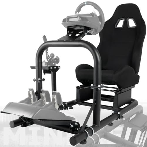 Minneer Flight Racing Simulator Cockpit with Gaming Seat(Black) Fit for Logitech Thrustmaster Fanatec G29 G920 G923 Enhanced Round Tube Steering Wheel Stand Not Included Wheel Pedal Handbrake