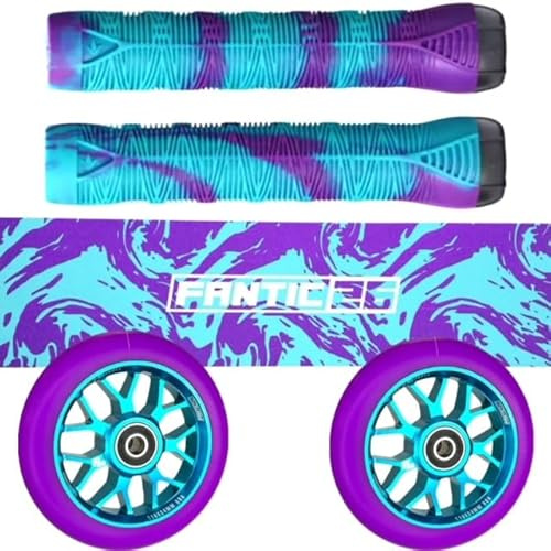 F26 Stunt Scooter Ersatzteile Set, Swirl Lila/Türkis | Set mit Griffe, Rollen, Griptape, 110 mm Rollen, ABEC 11 Kugellager