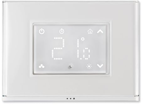 Beghelli - Cronotermostato Smart Dom-e con Display Touch e Placca Luminosa, Compatibile con Amazon Alexa e Google Assistant tramite App, Condizionamento/Riscaldamento, Luce Emergenza, Batteria Inclusa