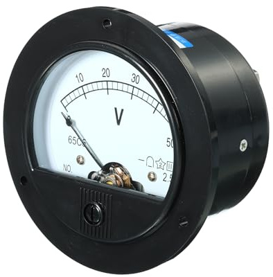 YOKIVE Analoges Panel Voltmeter DC 50V Weiß Klar Schwarz Rund | Volt Meter Messgerät Messgerät, Ideal für Schaltung Prüf Mess Ausrüstung