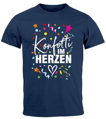 MoonWorks® Herren T-Shirt Fasching Karneval Konfetti im Herzen Kostüm-Ersatz Verkleidung Faschingskostüme Männer Funshirt Variante 1 Navy XXL