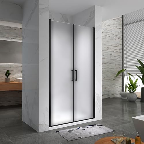 i-flair Duschtür Lara in Schwarz 83x195 cm Verstellbereich von 83-86 cm, Höhe: 195 cm, Duschabtrennung aus 6 mm satiniertem Nano-ESG Sicherheitsglas mit und Edelstahlgriffe - NF Black