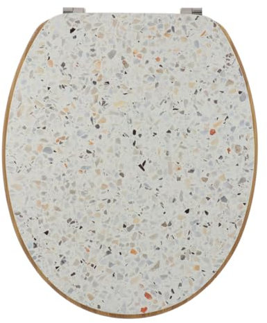 TENDANCE - Abattant WC MDF 18 Pouces Couvercle Design Imprimee et Assise facon Bambou Attaches Acier Inoxydable - terrazzo