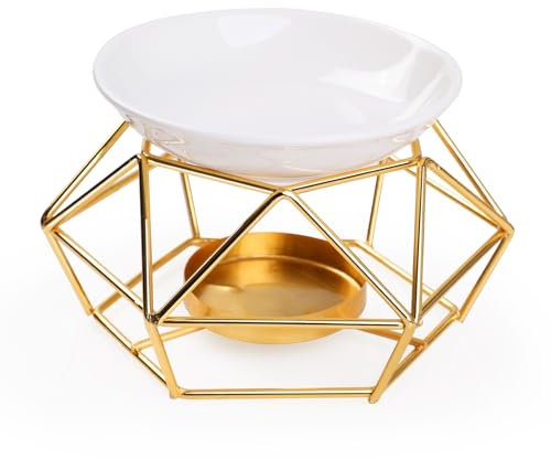 Bighan Duftöllampe Teelicht, Duftlampe aus Metall, Aromalampe Teelichthalter mit Keramik Schale, Duftlampe für Ätherische Öle B - Gold