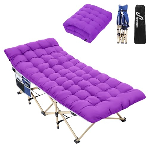 Sportneer Feldbett mit Matratze, Klappbett Breite 71cm Tragfähigkeit 204KG Gästebett Campingbett Feldbett Mit Aufbewahrungstasche für Erwachsene Outdoor Indoor Garten Camping Reisen (Blau + Lila)