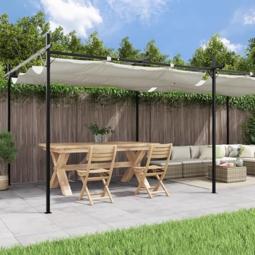 Gecheer Pergola,Pavillon Metallpergola mit Schiebedach,Gartenlaube Gartenzelt Vordach Grillpavillon Partyzelt Gartenpavillon Sonnenschutz,Terrassenpavillon 589 x 292 x 207/230 cm (L x B x H) Creme
