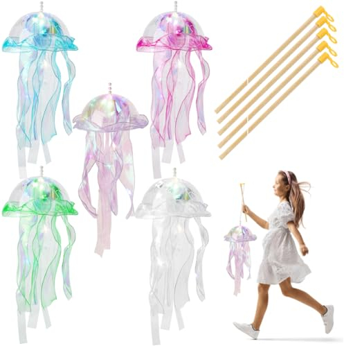 DASIAUTOEM St Martin Laterne Bastelset, 5 Stück LED Fantasy Quallen Lampe Quallenlaterne Dekorationen Tragbare Quallen Lampe für Schlafzimmer Party Geburtstagsparty Weihnachten Martinslaterne