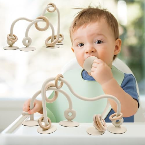 AiTuiTui Baby Beißspielzeug, Hochstuhl Saugbeißer Spielzeug, Relief sensorischen Spielzeug Texturen für Kleinkinder, BPA-Frei Zahnungshilfe für 6 9 12 Monat Kinder Geschenk (Beige)