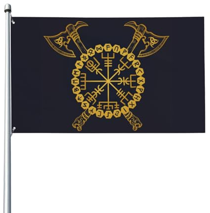 180 x 120 cm Wikingeraxt der Ehrfurcht Runen skandinavische Flagge für Haus Rasen hängende Dekoration Hofbanner Urlaub Willkommensflagge mit 2 Metallösen, für drinnen und draußen