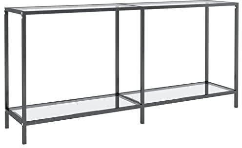 SDWEHO7 Konsolentisch mit 1 Ablage, Schmal Tisch, Sofatisch, Schmal Beistelltisch hinter dem Sofa, Metallrahmen, für Eingang, Wohnzimmer, Flur, Transparent 160x35x75,5 cm Hartglas