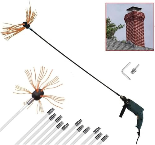 chimney sweep kit Electric Chimney Sweeper Set, Chimney Brush Drill Motorized Rotary Cleaning Sweeper Tool Kits With 6/8/10/12 Flexible Rods,Orange,12 m