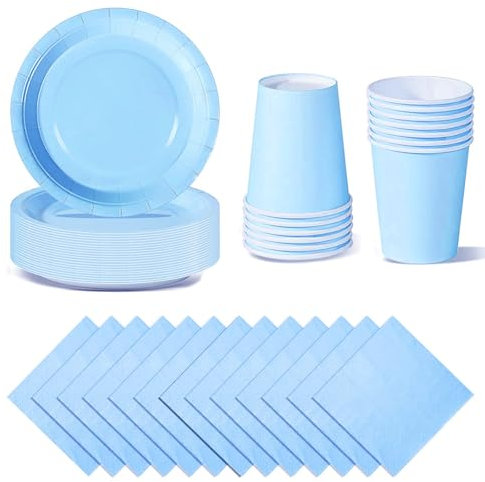 Daover 72pcs Blue Party Tableware Set, Pink Paper Plates Cups and Napkins, Party Supplies for Wedding, Picnic, BBQ, Restaurant and Table Decorations (Blue)