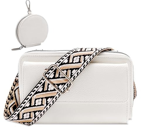 Tokeya Umhängetasche Damen, PU Leder Crossbody Bag Frauen, Handtasche Damen Kleine, Schultertasche Damen mit Verstellbarem Abnehmbar Riemen für Tägliches Arbeiten, Einkaufen, Reisen, Weiß