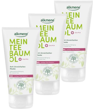 alkmene 3x Teebaumöl Maske gegen Pickel, Mitesser & Unreinheiten vegan 75 ml - 100% bestätigen Pickel Reduktion - Gesichtsmaske Männer & Frauen, Gesichtsmaske Mitesser Maske Männer, Anti Pickel