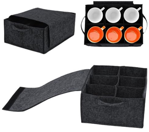 Baketron Tassenhalter Wohnmobil, Camping Geschirr Aufbewahrung mit Seitengriff,für 6 Tasse,Filztasche Schrank Geschirrhalter für Wohnmobil Campervan Küche - Schwarz