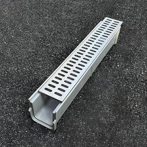 CMYUN Ablaufgitter 60 cm Langes Grabenkanal-Abflussset, Harzkanal und Edelstahlgitter, Entwässerungskanalsystem für Hof, Beton, Garten, Terrassendekor(60x11x10cm/23.6x4.3x3.9 in)