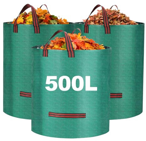 Reusable Garden Waste Bags 500L 3Packs, Heavy Duty Garden Bags with Handles Waterproof Garden Sack for Garden Waste, Plant waste grass and Leaves