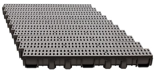 ScarMaxx - 10m Entwässerungsrinne - Bodenrinne - Regenwasser Ablauf - A15 Bauhöhe 115 mm - Komplett Set - für Eck und Kreuzverbindung - Stegrost Klassisch Grau - 13x1000x11,5cm