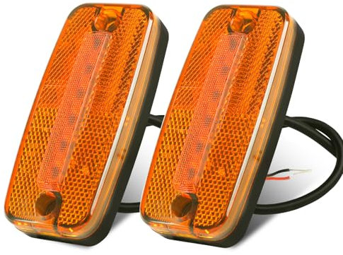 AOHEWEI 2 x Gelbe LED-Seitenmarkierungsleuchten für Anhänger, 12V/24V LKW-Frontpositionierungsleuchten mit Reflektor, ECE R91 R10 zugelassen für Wohnmobile, Boote, LKWs, Campinganhänger und Caravans