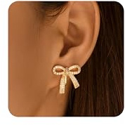 LOFITOR 14K Gold Ohrclips Damen ohne Ohrlöcher Schleifen Clips Ohrringe | Lange Statement Und Tassel Ohrhänger Fake Ohrringe Clips Mit Schleife, Kette, Perle Und Zirkonia Schmuck Ohne Piercing
