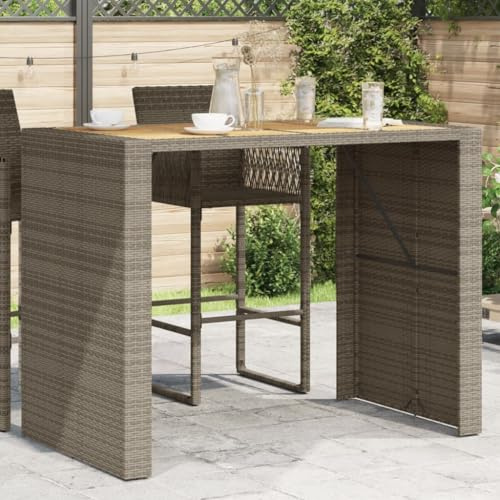 Generisch Garten-Bartisch mit Holzplatte Grau 145x80x110 cm Polyrattan,jiangboyue-368699