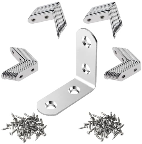 NAHUAA 40 Pezzi Staffe Angolari 40x40x16mm Giunzione ad Angolo Art mm x a Forma di L Angolari Metallo per Legno in Acciaio Inossidabile con 160 Viti, Argento
