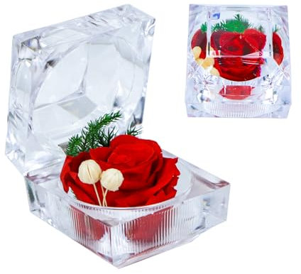 Qaixwuyi Scatola per Anello Forma Rosa Romantica Scrigno Anelli Testa con Rosa Rose Rosse Eterne Scatola per Matrimonio Fidanzamento San per San Valentino Compleanno Confessione