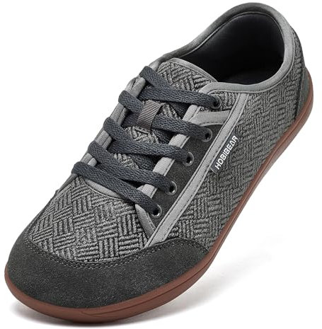 HOBIBEAR Schuhe Breite Füße Unisex Weit Barfußschuhe Minimalistische Barfuss Schuhe Herren Damen Outdoor Trail Barfussschuhe Zehenbox Laufschuhe Walkingschuhe Grau Braun,EU 43