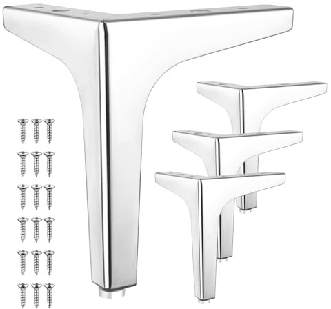 Eumtenr Metall-Möbelbeine, 12,7 cm, moderner Stil, Möbel-Sofa-Beine, Metall, poliertes Chrom, dreieckige Füße für Tisch, Schrank, Sofa, Couch, Stuhl, DIY-Ersatzfüße – mit Gummi-Bodenschonern, 4 Stück