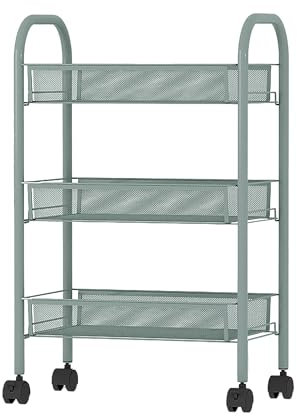 simpa 3 & 4 Tier Metal Multipurpose Wheeled Storage Basket Trolley Utility Carts. (Dark Green, 3 Tier)