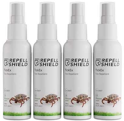 RepellShield® Spray Repelente Pulgas Humanos y Garrapatas - 4x100ml - Uso Interior y Exterior - Aplicar a Ropa, Sofá, Jardín - No Mancha - Alternativa Natural al Insecticida Pulgas