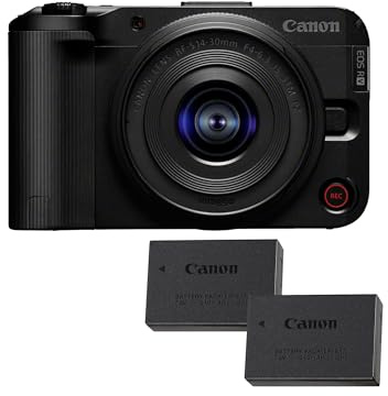 Canon EOS R50 V + RF-S 14-30mm F4-6.3 is STM PZ + 2X Batterien (Zusätzliches Akku-Kit) – Vlog-Kamera, kompatibel mit Canon RF-Objektiven | Content Creator Equipment für Vlogging & Reisen | Bluetooth
