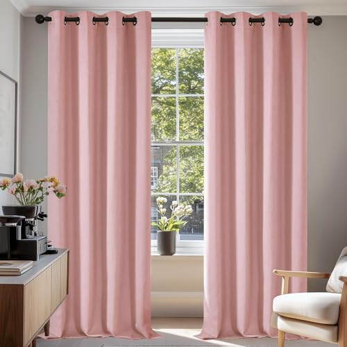 Deconovo Blackout Curtains, Energy Saving Eyelet Curtains, Thermal Insulated Bedroom Panels for Windows, W52 x L108 Inch, Coral Pink, 1 Pair