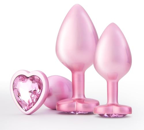 Plug anal avec base en cristal et diamant, kit d'entraînement anal pour adultes, boule anale pour femmes, hommes et débutants, massage de la prostate | 3 pièces, Rose