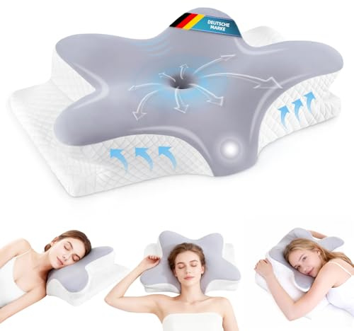 Infaebo Oreiller Ergonomique Cervical à Mémoire de Forme, Oreiller Mémoire de Forme pour la Nuque, Coussin pour Dormir sur Le Côté et sur Le Dos, 62x41x13/11cm, Gris