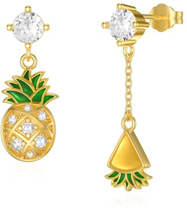 Flpruy Ananas-Ohrstecker für Damen 925er Sterlingsilber Gold-Ananas-Ohrringe Zirkon-Ohrstecker Schmuckgeschenke für Mädchen, Damen und Teenager
