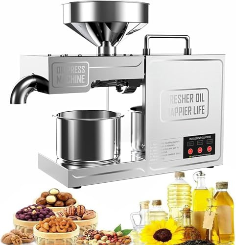820W Oil Press Machine, Commercial Stainless Steel Cold Hot Press for Home Kitchen