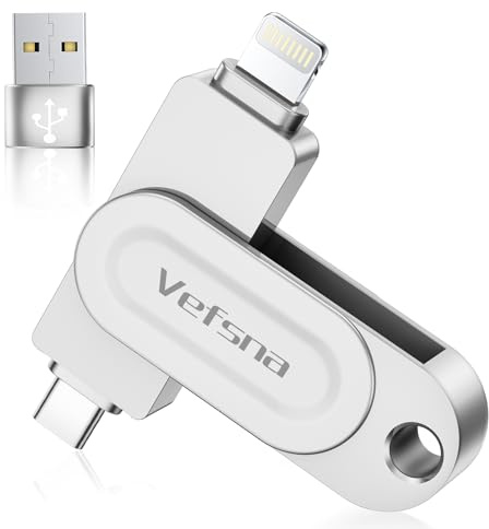 【sans APP】 Certifiée MFi Clé USB 512 Go, Cle USB iPhone Stockage Externe, Clé USB C 3 en 1 Clef USB 3.0 Stockage Transfert Photos Est Idéale pour Voyageurs, Memoire pour iPhone/iPad/Android/PC Argent