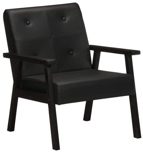 MOBCANT Sessel mit Knopf-Tufting-Dekor, Moderner Echtleder Schwarz Finish, für Wohnzimmer und Büro,61 x 70 x 74 cm