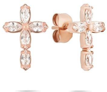 Tamaris Schmuck für Damen aus Edelstahl -Ohrstecker mit funkelndem Kreuz im modernen Look - kombinierbarer und moderner Geschenkartikel