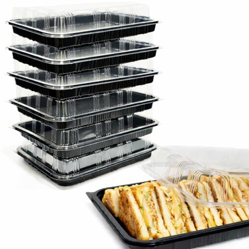 TRAYA Pack of 15 Sandwich Platter Trays With lids - Plastic Catering Trays With Lids for Meal Prep, Cakes, Treats and Sandwiches (34cm x 24cm x 7cm).